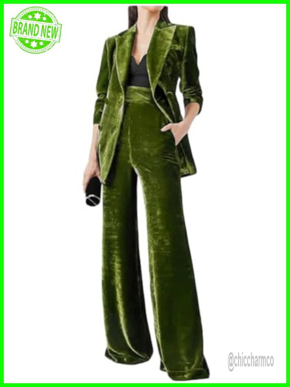 Women Velvet Pant Suit 2 PC Double Breasted Blazer Trousers Set for Prom Office